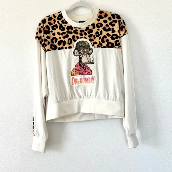 Death Row Records Cropped Leopard Velour Crewneck Sweatshirt Dr Bombay M NEW - Picture 2 of 12